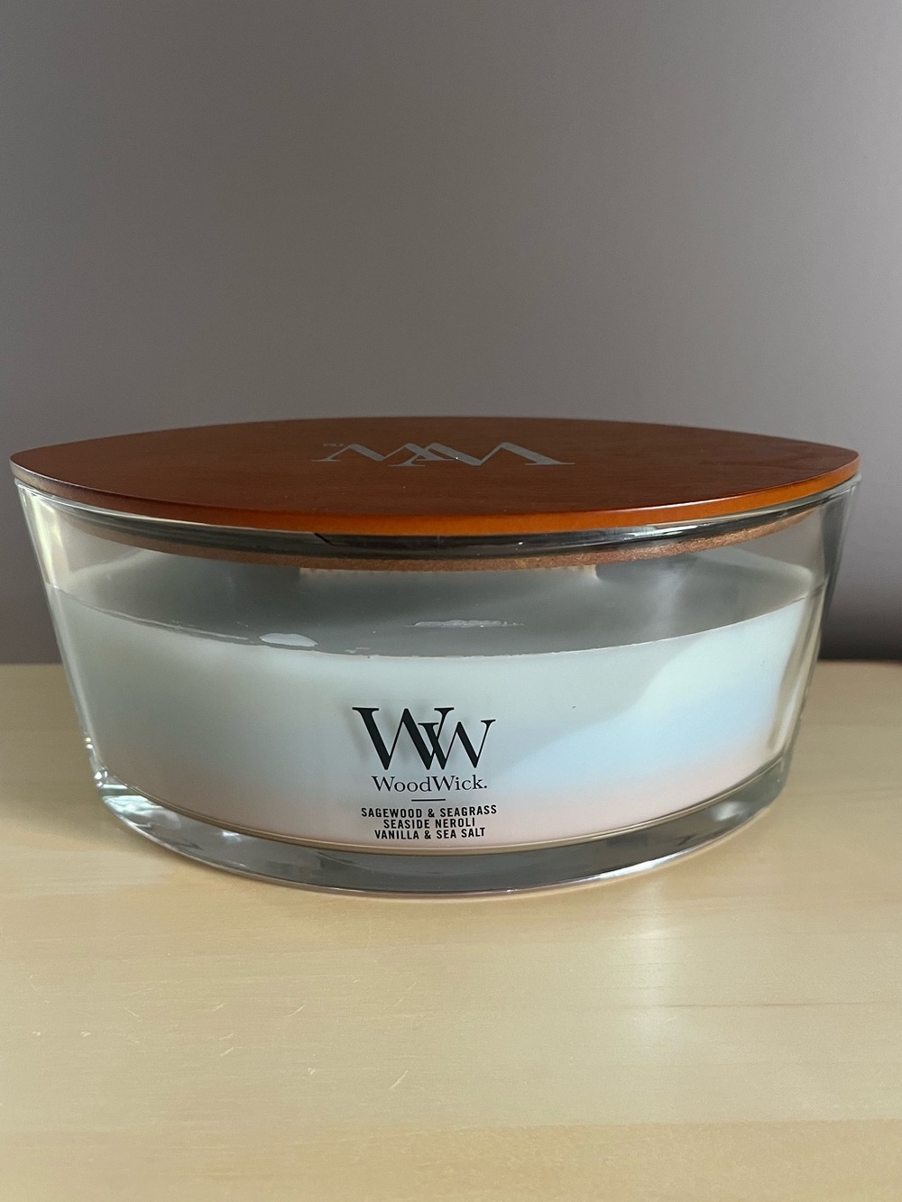 WoodWick Trilogy Sagewood Seagrass Seaside Neroli Vanilla Sea Crackling Candle